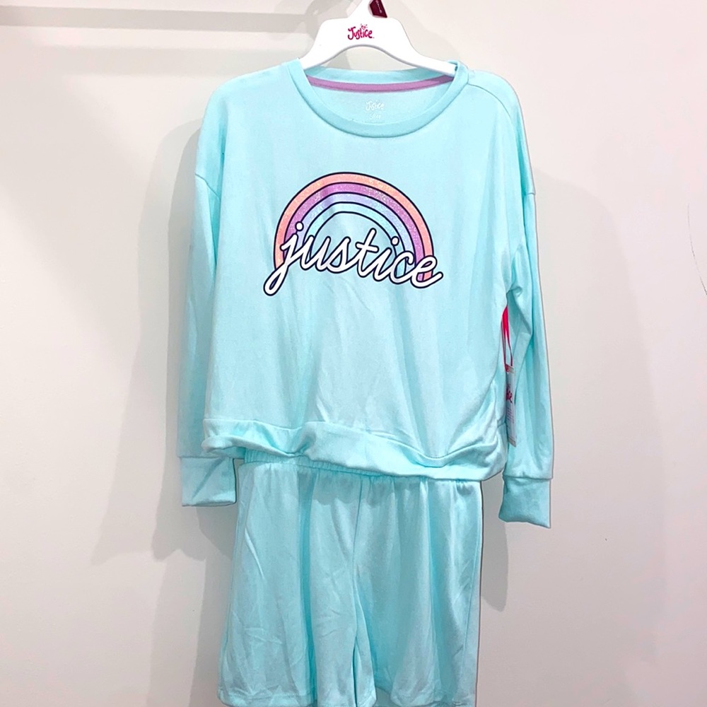 Justice girls pajama set fair aqua ( light blue) S (7/8)